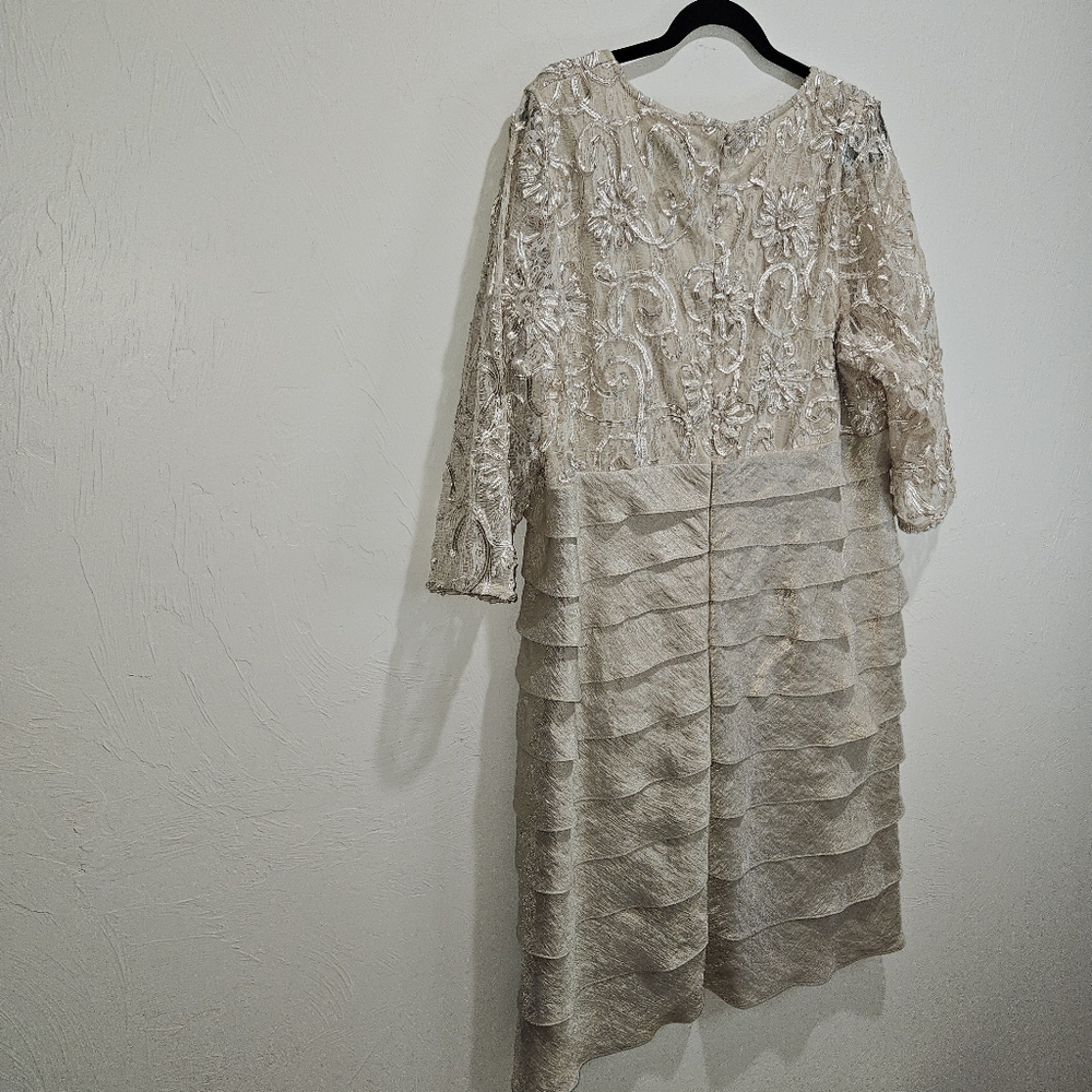 Dress Jessica Howard Elegant Lace Beige Ruffle Beautiful Women's Plus Size 2X - Picture 9 of 16